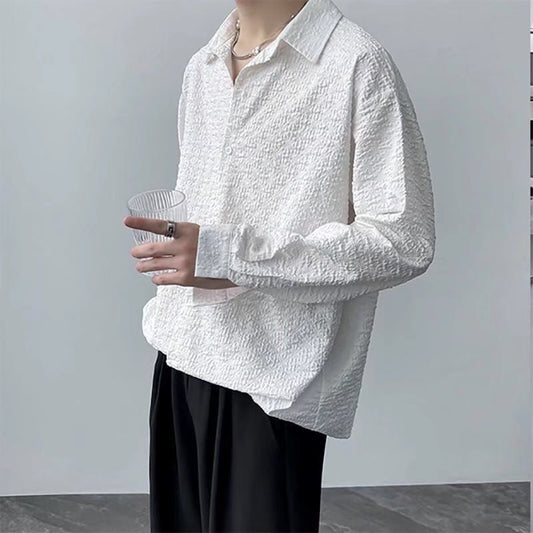 Mens Embossed Light-Luxury Shirt Top — Kravori