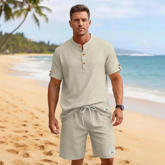 Mens Casual Henley Shirt And Shorts Sports Set — Kravori