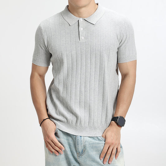 Mens Light-Luxury Rib-Knit Polo Shirt — Kravori