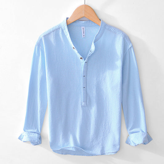 V-neck Pullover Cotton-linen Shirt — Kravori