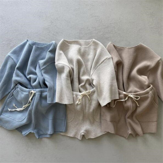 Kids Knitted Waffle Long Sleeve Set — Kravori